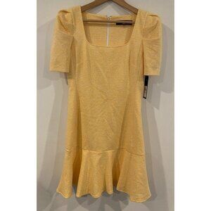 NWT Karl Lagerfeld Dress Puff Sleeve Ruffle Hem Yellow Size 6 New